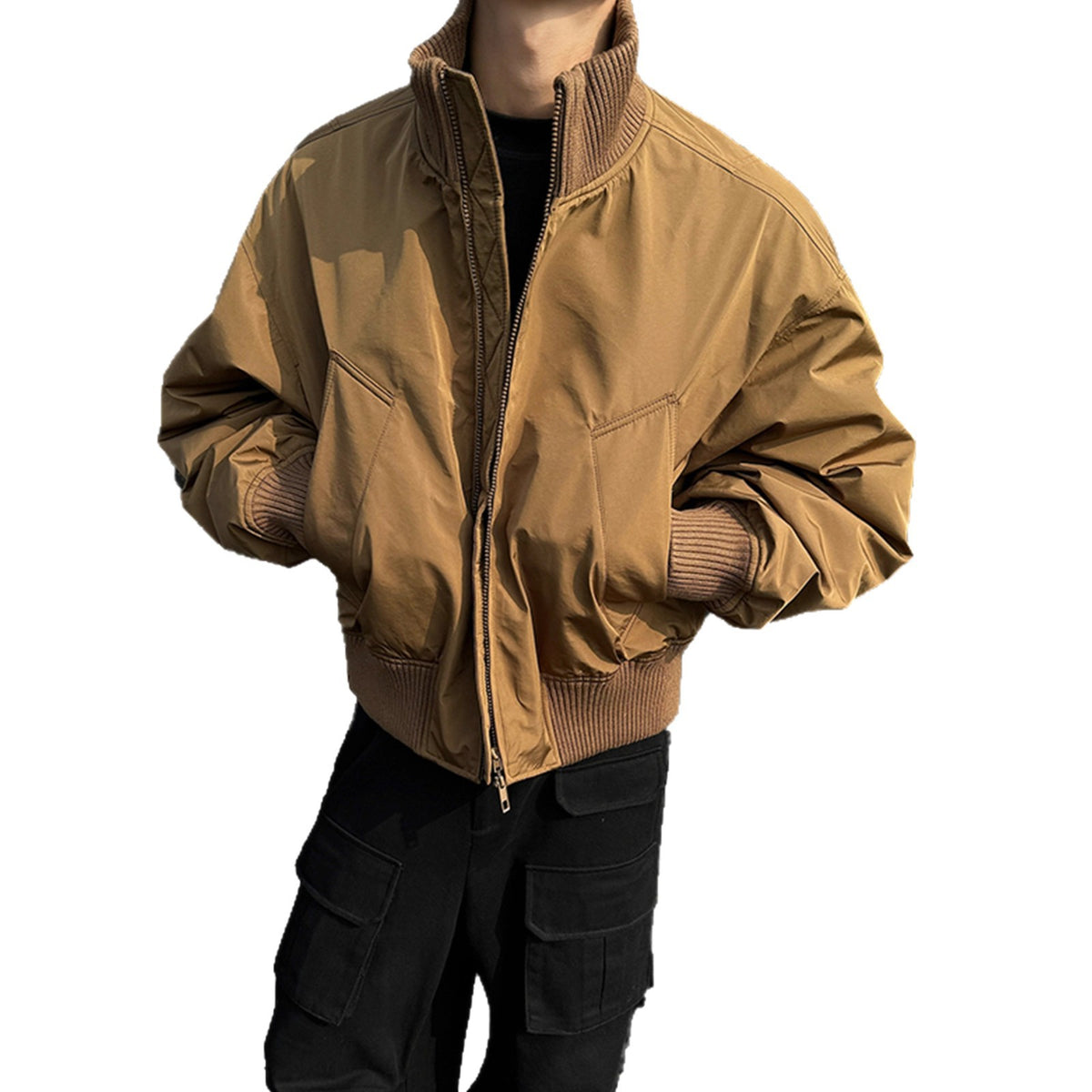 Herren Pilotenjacke Steppjacke – Stehkragen Wintermantel Warm