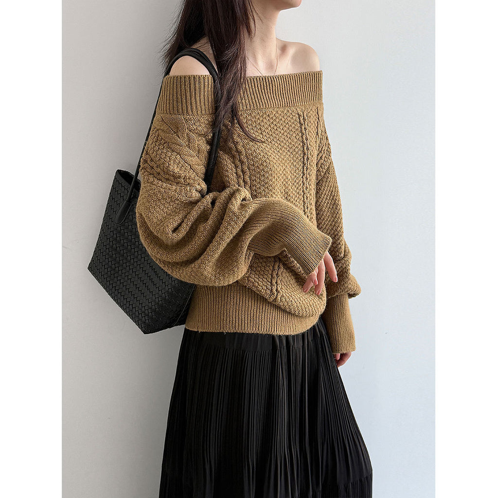 Schulterfreier Strickpullover mit Schnürung – Locker & Feminin