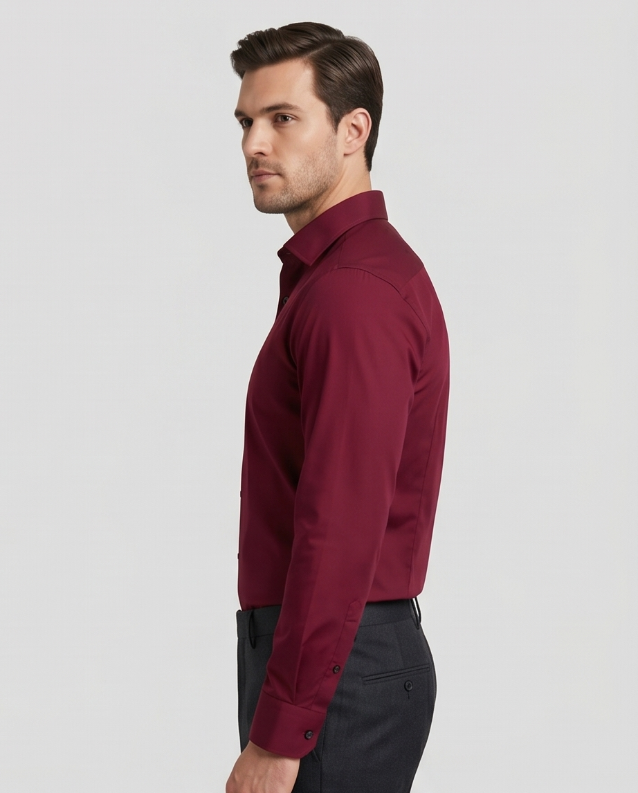 Herrenhemd Slim Fit Burgund Oxford – 100% Baumwolle