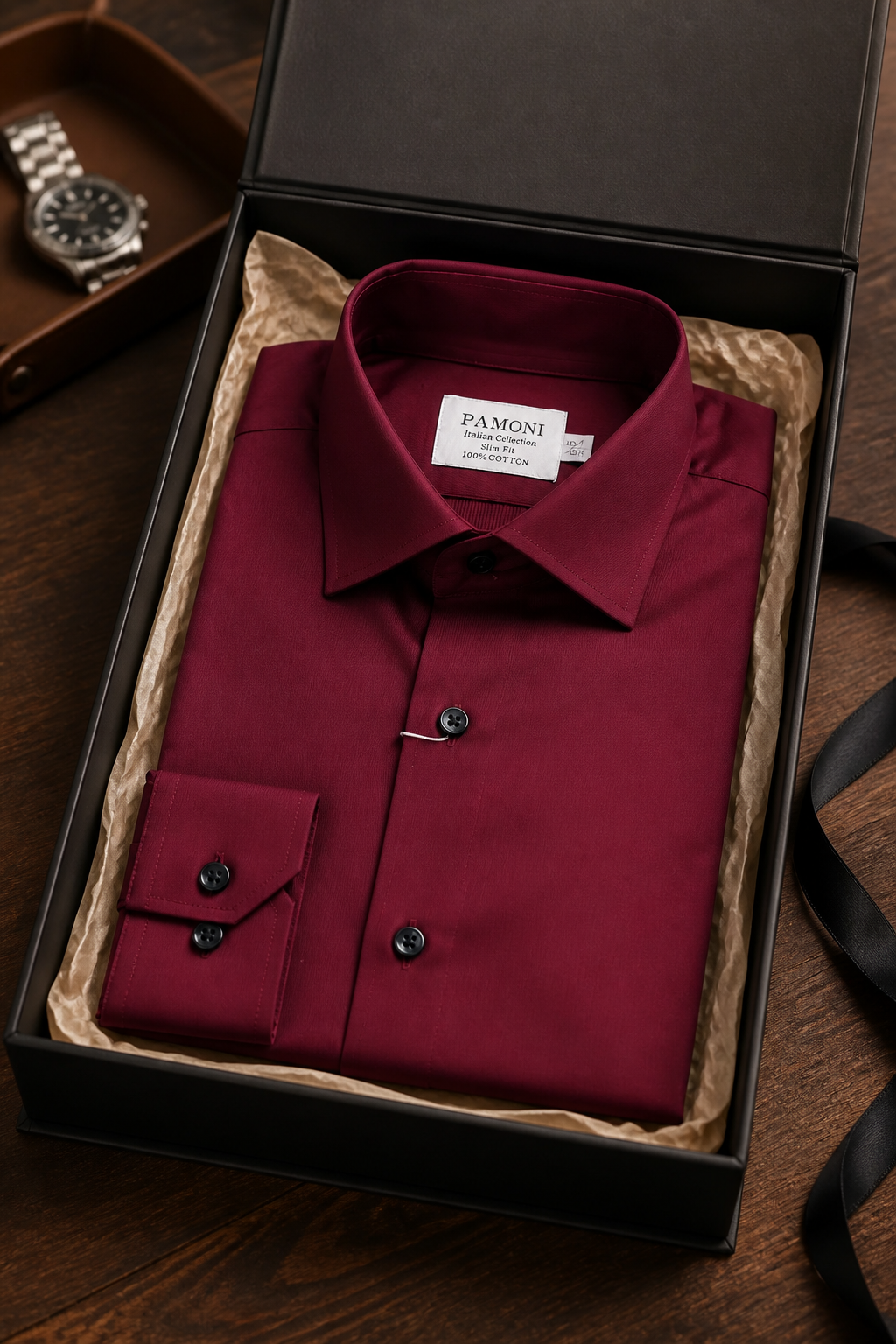 Herrenhemd Slim Fit Burgund Oxford – 100% Baumwolle