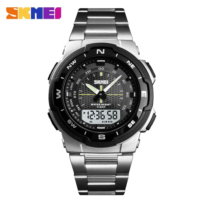 SKMEI Herren Sportuhr Quartz – Wasserdicht bis 50M mit Edelstahlarmband