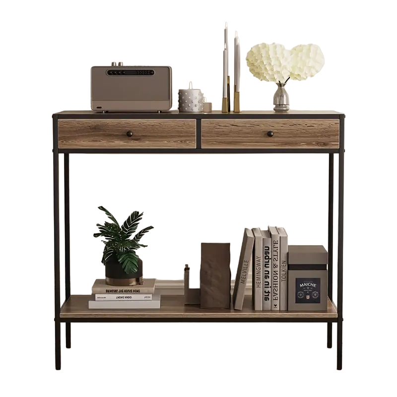 Brauner Wohnzimmertisch mit Regal & 2 Schubladen – Modernes Design