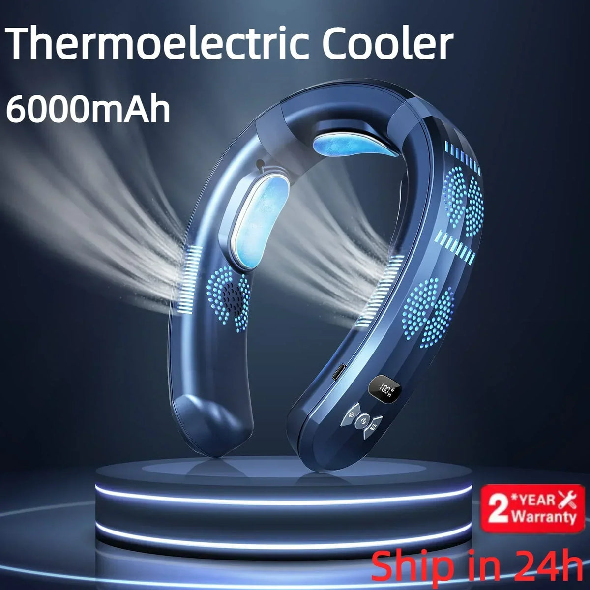 Tragbare USB Nacken-Klimaanlage – 360° Kühlung, Lüfter & Wärme, Blau