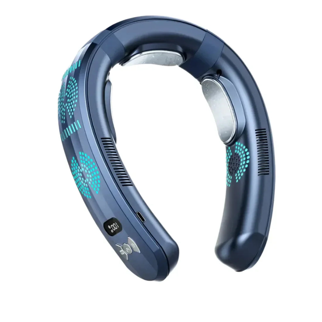 Tragbare USB Nacken-Klimaanlage – 360° Kühlung, Lüfter & Wärme, Blau