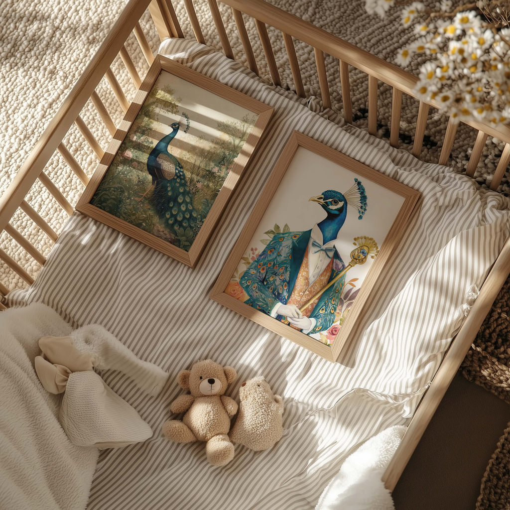 Blauer Pfau Poster · Geschenkidee · Vintage Tier Illustration Style Design · Elegante Wandkunst · Print ohne Rahmen