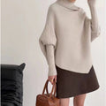 Rollkragen Strickpullover mit Fledermausärmel – Irregular Hem