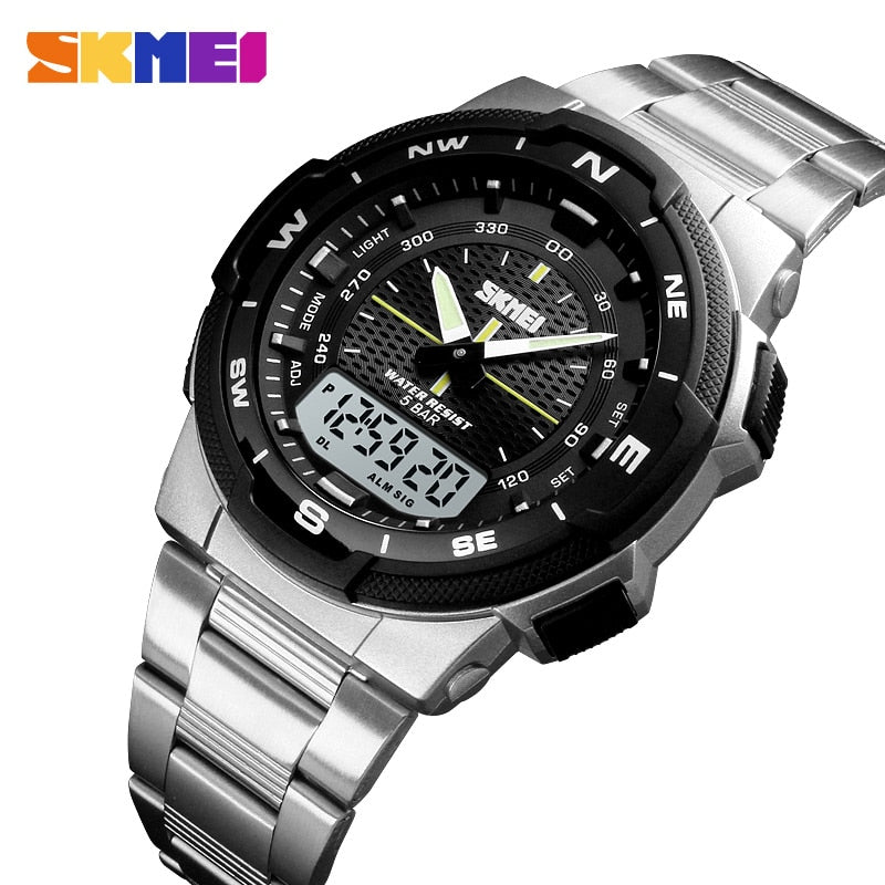 SKMEI Herren Sportuhr Quartz – Wasserdicht bis 50M mit Edelstahlarmband