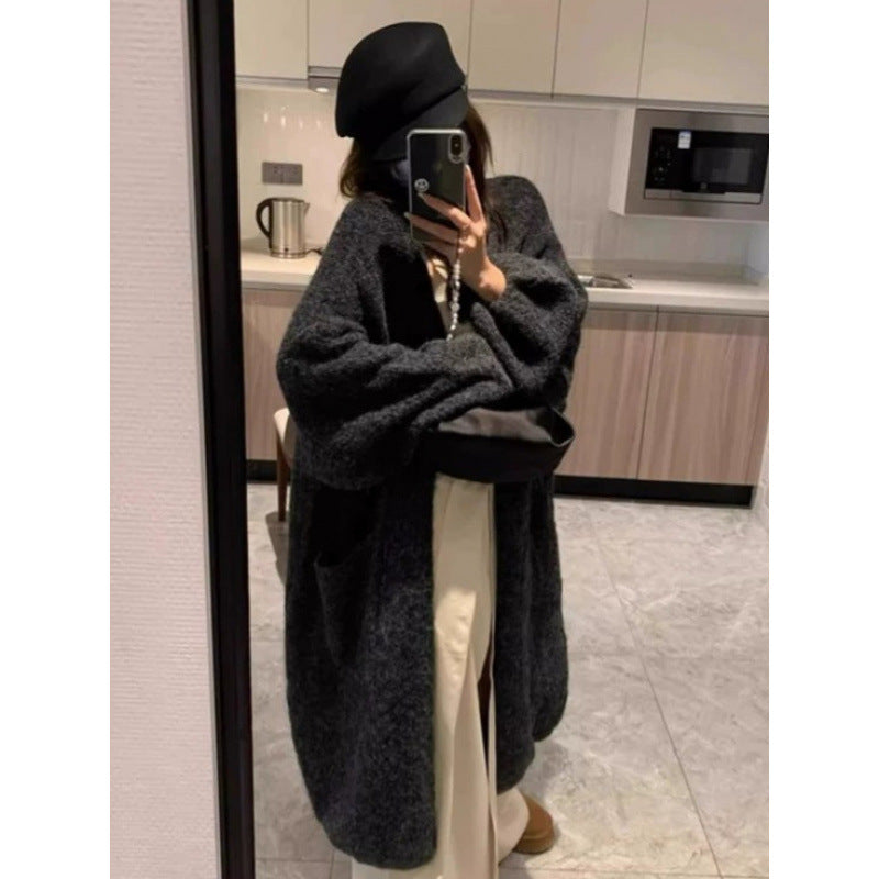 Langer Strick-Cardigan Damen – Oversize Laternonärmel in 4 Farben