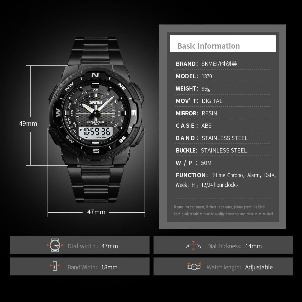 SKMEI Herren Sportuhr Quartz – Wasserdicht bis 50M mit Edelstahlarmband