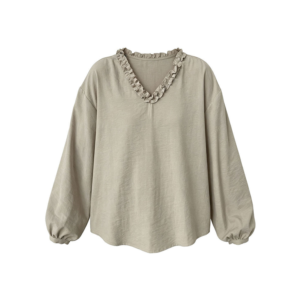 Spitzenbluse Damen mit V-Ausschnitt & Puffärmel – Elegant & Feminin