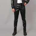 Thoshine Brand Spring Autumn Men Leather Pants Slim Fit Elastic Style Male Fashion PU Leather Trousers Punk Cosplay Dance Pants