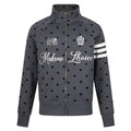 Polka dot stand up collar short wide zipper hoodie letter badge jacket