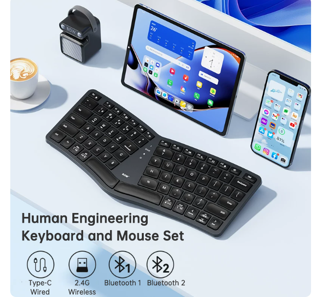 Bluetooth Ergonomische Tastatur – Kabellos, 4 Farben