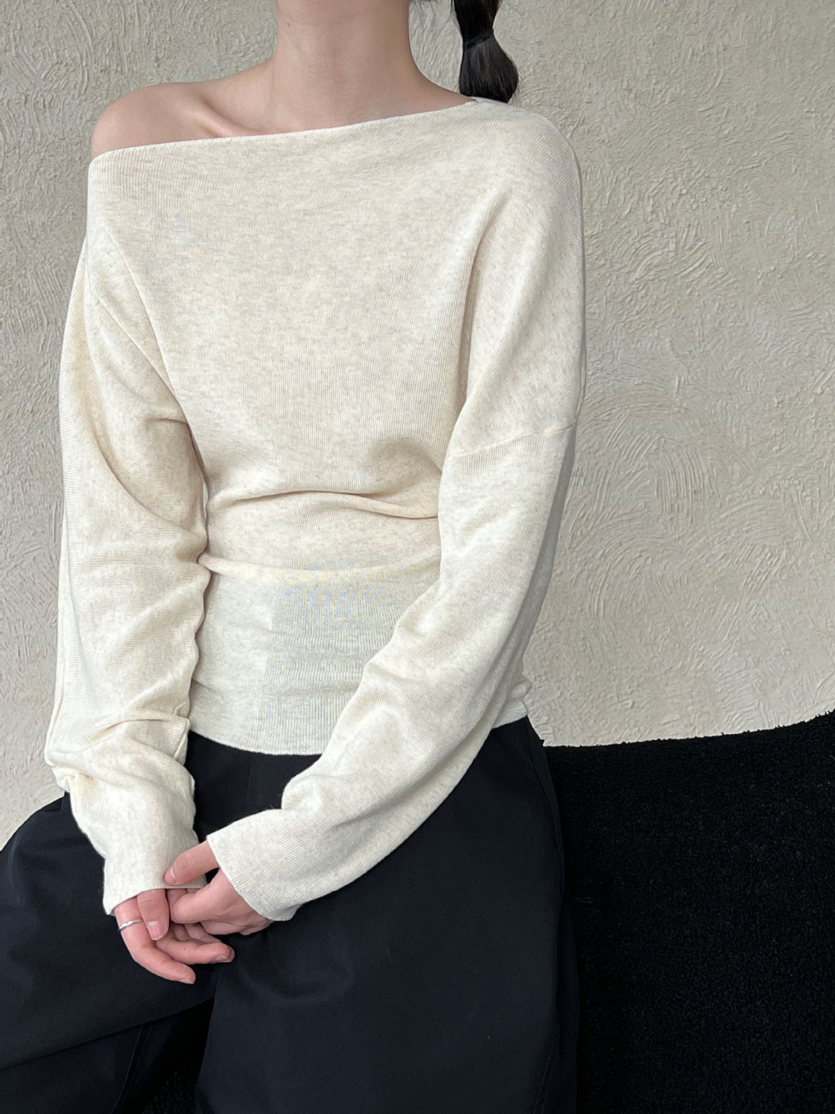 Asymmetrisches Strick-Top Damen – Tailliert, One-Shoulder Langarm in 5 Farben