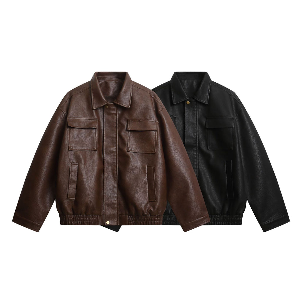 Streetwear PU Leather Jacket Men Short Style Fashion Biker Coat
