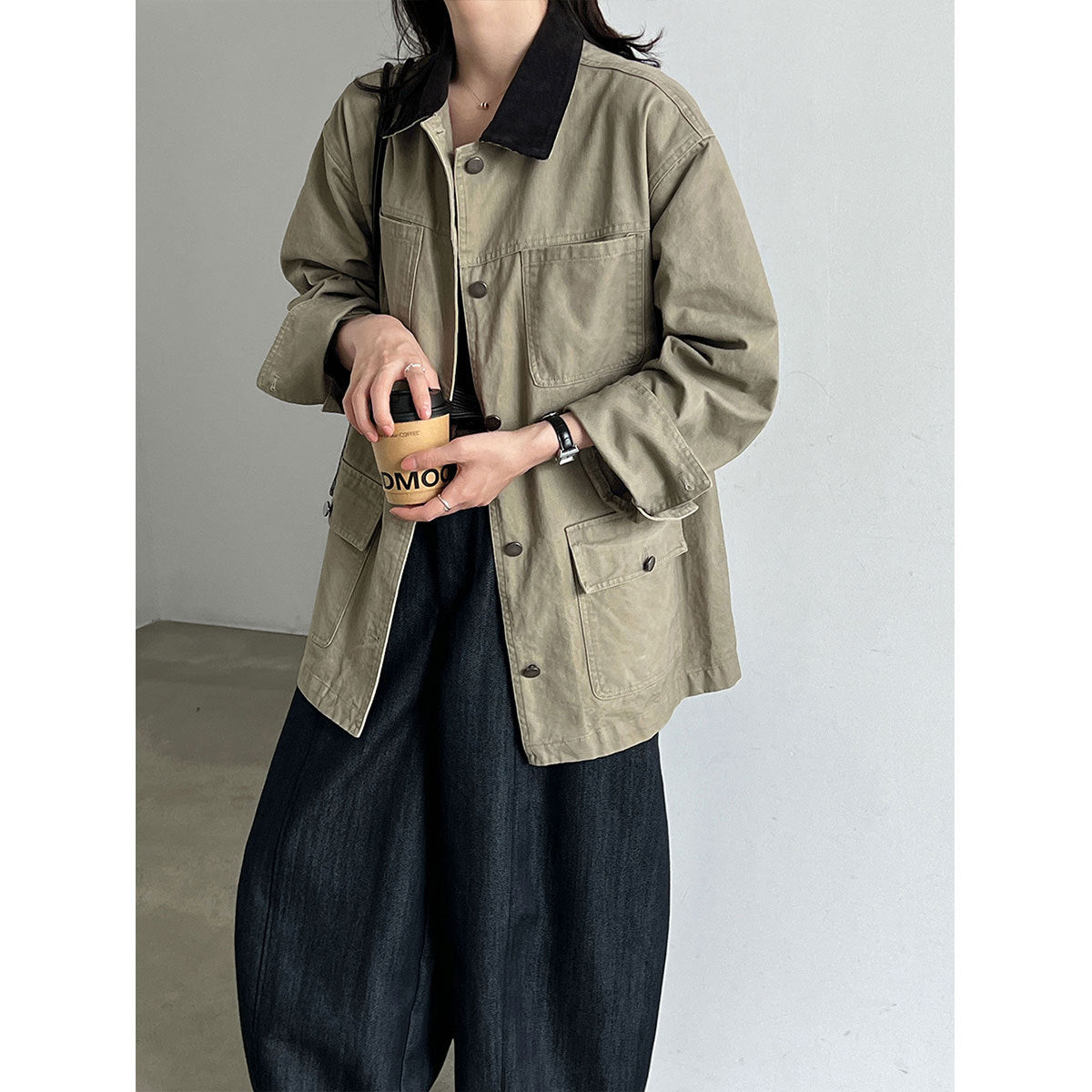 Deer West Cordhemdjacke mit Farbblock-Design & Patchwork – Damen Herbstjacke mit großen Taschen