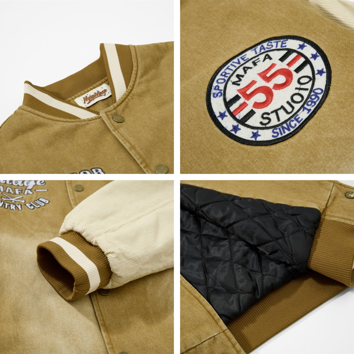 Vintage Distressed Letter Embroidery Jacket for Men and Women, Casual Warm Fashion Cotton Coat Outerwear
