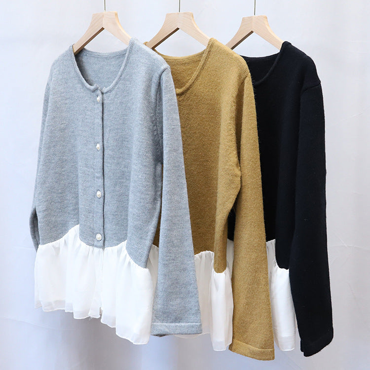 Round neck cardigan sweater