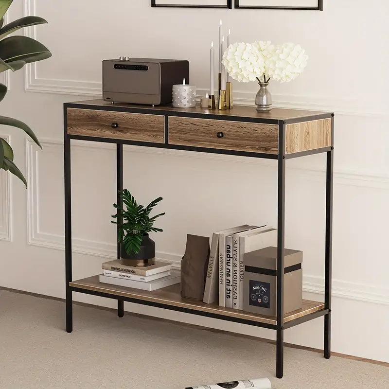 Brauner Wohnzimmertisch mit Regal & 2 Schubladen – Modernes Design