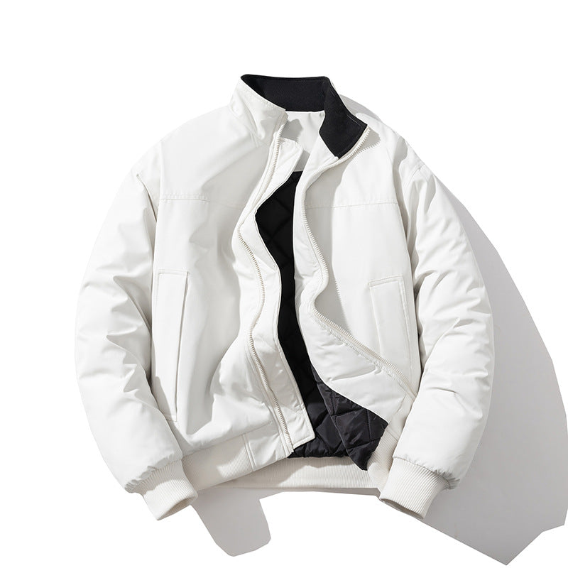 White Padded Jacket Women's Fashion Stand Collar Baseball Jacket Street Trend Unisex Couple Outerwear Men