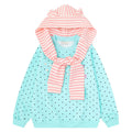 Mint Blue Wave Star Printed Shawl Two Piece Hoodie Set