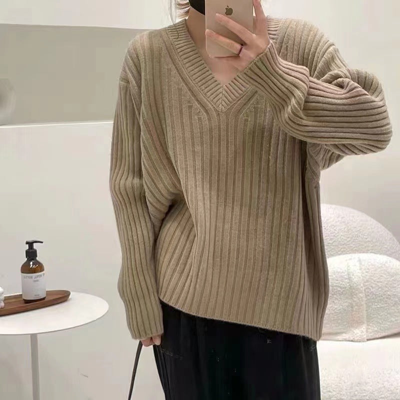 Damen Strickpullover V-Ausschnitt – Locker & Vielseitig
