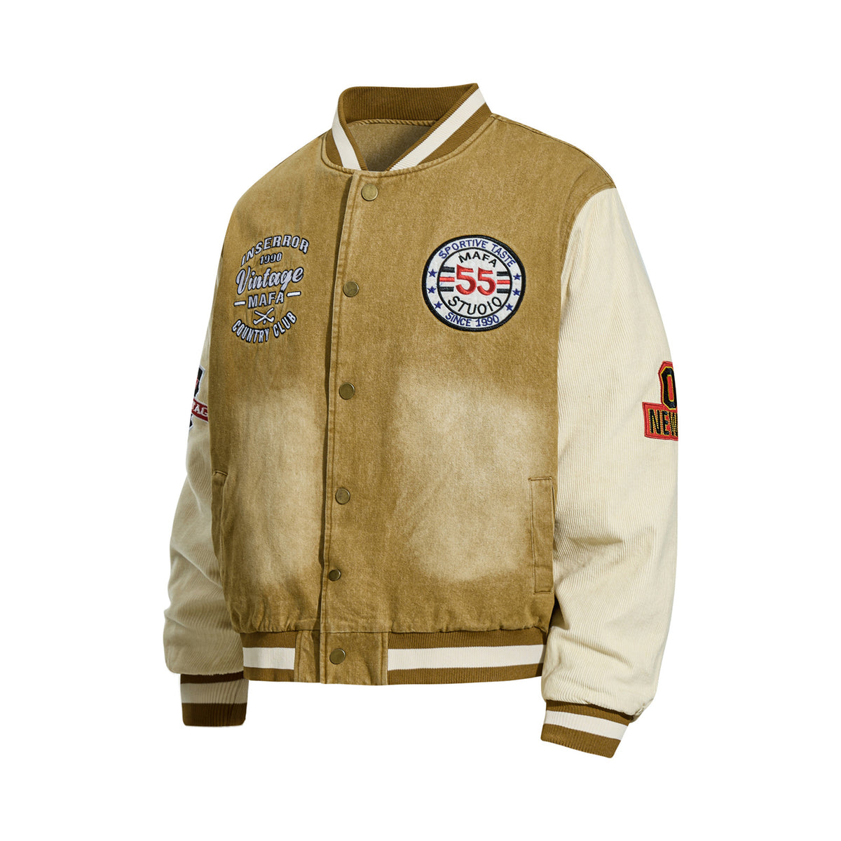 Vintage Distressed Letter Embroidery Jacket for Men and Women, Casual Warm Fashion Cotton Coat Outerwear