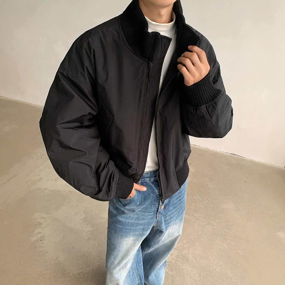 Herren Pilotenjacke Steppjacke – Stehkragen Wintermantel Warm