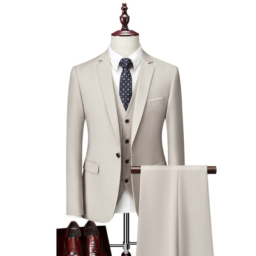 3 piece men's wedding suits fashion men's slim solid color business office suit sets large size men Blazer+ pants + vest