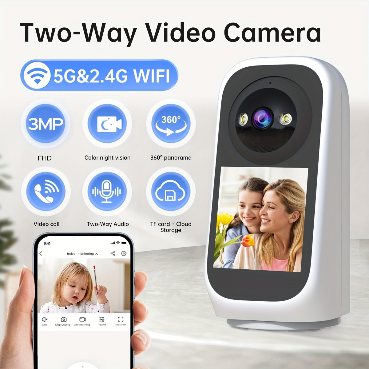 Innen 3MP PTZ WLAN Überwachungskamera – HD, Nachtsicht & 2-Wege-Audio