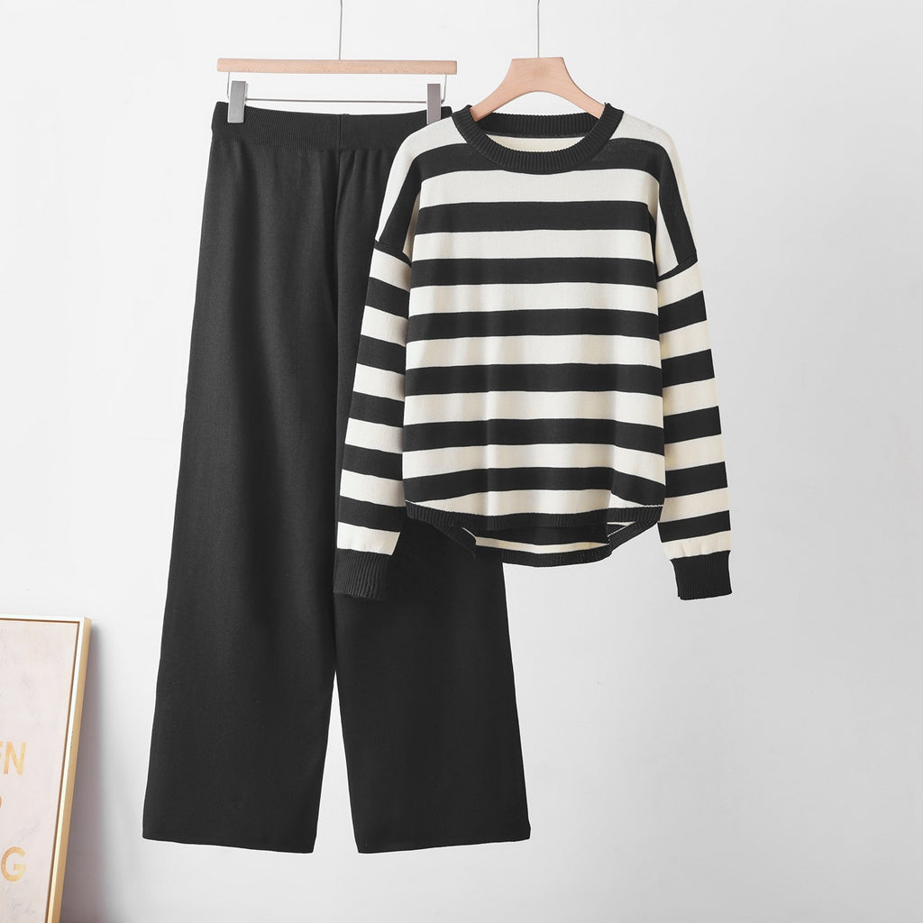 Gestreiftes Zweiteiler-Set mit Rundhals – Locker & Elegant