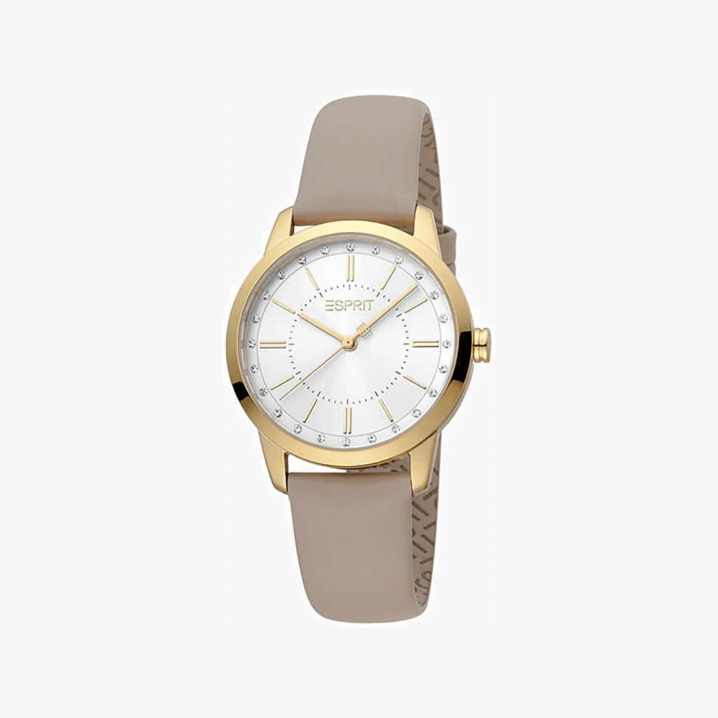 Esprit Damen-Armbanduhr | Beiges Lederband | Silbernes Zifferblatt | 32mm
