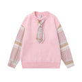 Damen Pullover Karo-Muster mit Schleife – Baumwolle, Pink & Apricot, S–XL