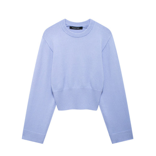 Autumn New Knitted Shirt Women's Round Neck Solid Color Loose Head Long Sleeve