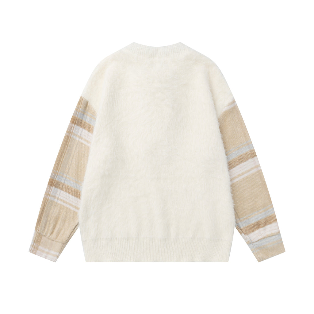 Damen Pullover Karo-Muster mit Schleife – Baumwolle, Pink & Apricot, S–XL