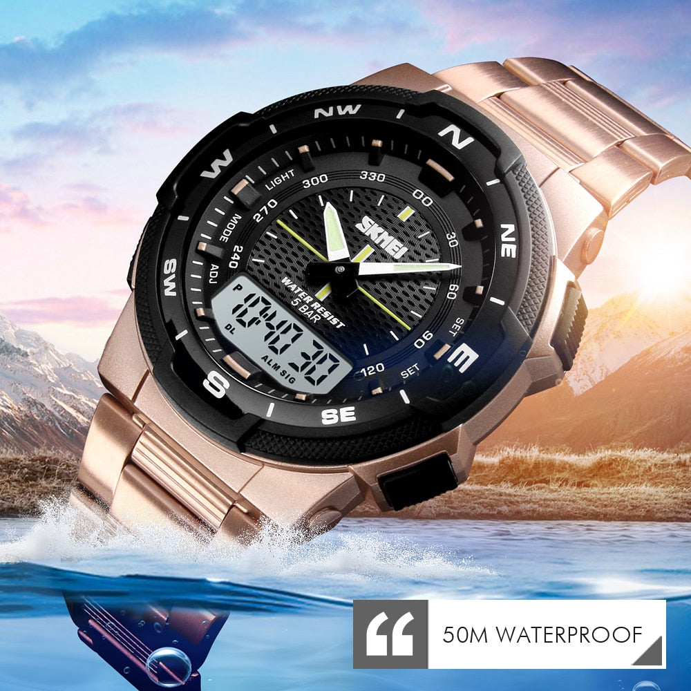 SKMEI Herren Sportuhr Quartz – Wasserdicht bis 50M mit Edelstahlarmband
