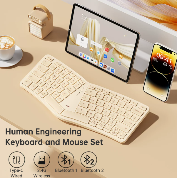 Bluetooth Ergonomische Tastatur – Kabellos, 4 Farben