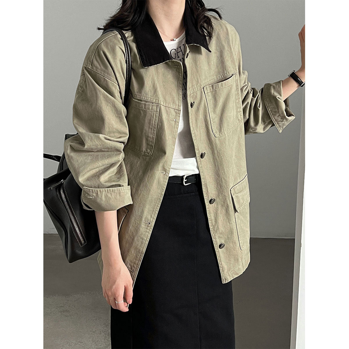Deer West Cordhemdjacke mit Farbblock-Design & Patchwork – Damen Herbstjacke mit großen Taschen