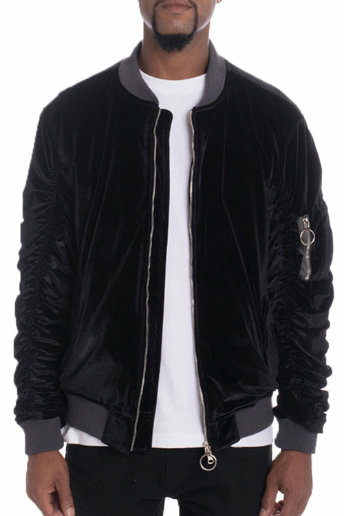 Velour Bomberjacke mit Zipper-Ärmel – Trendiger Streetstyle-Look