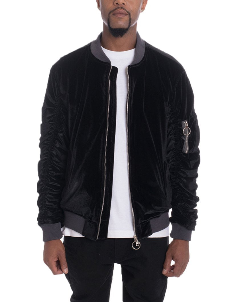 Velour Bomberjacke mit Zipper-Ärmel – Trendiger Streetstyle-Look
