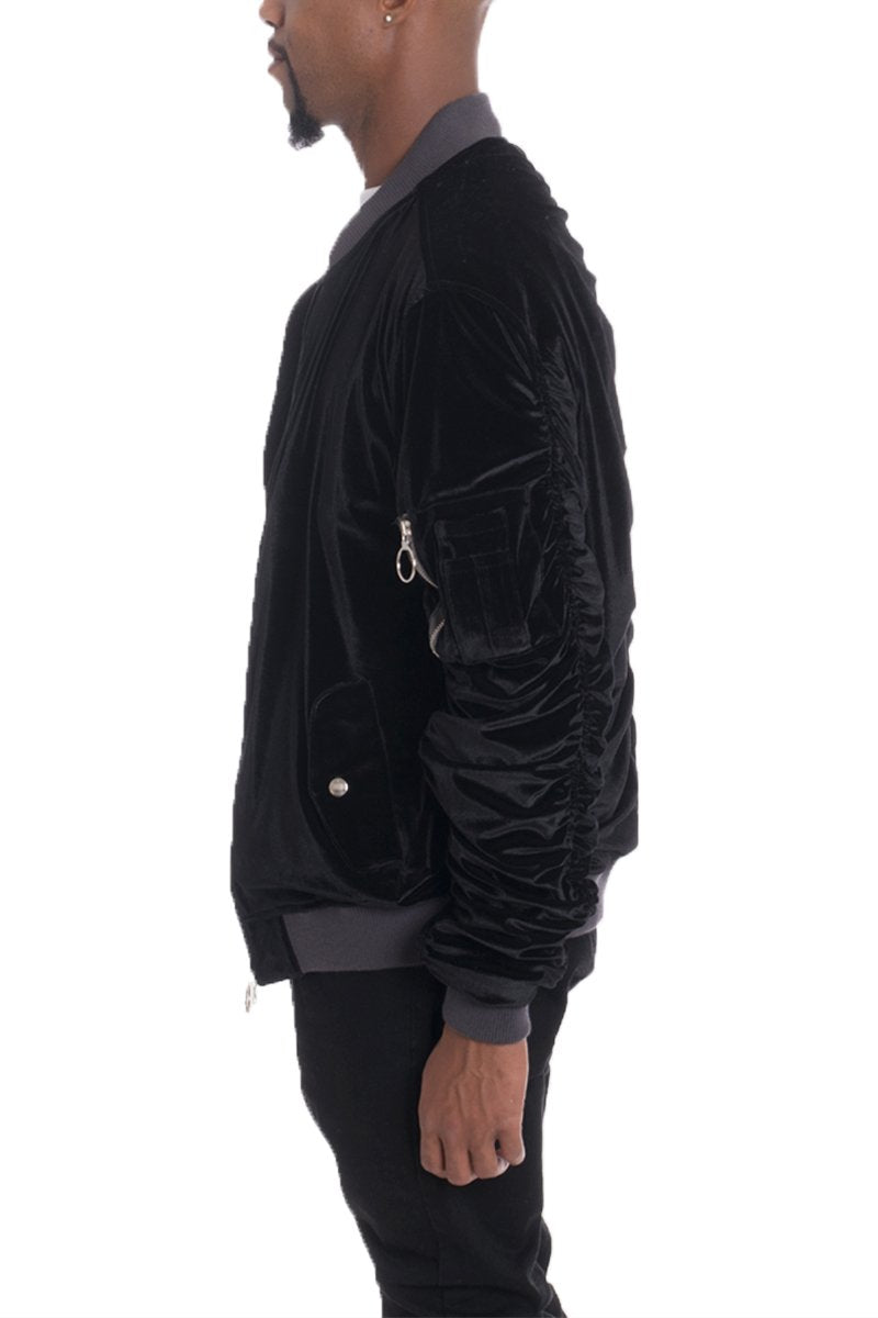 Velour Bomberjacke mit Zipper-Ärmel – Trendiger Streetstyle-Look