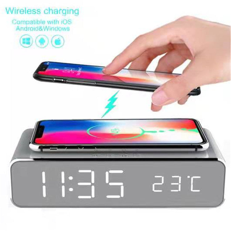 Smart LED Wecker mit Wireless Charging – Temperaturanzeige, Schwarz & Silber