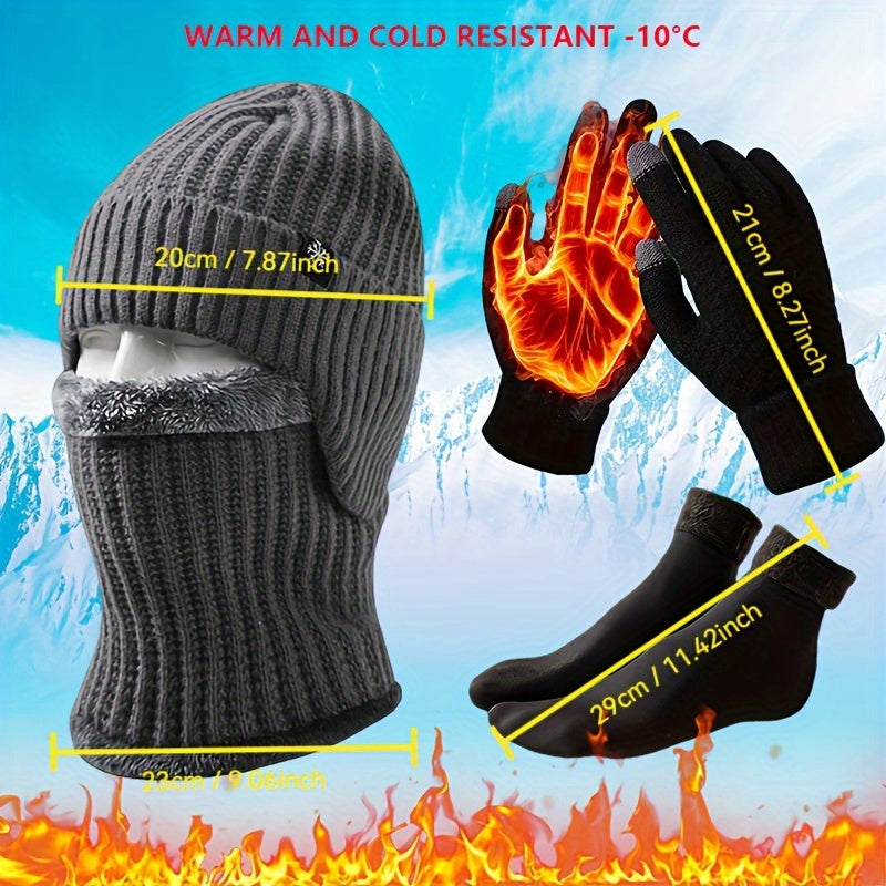 Winter Strick-Set für Herren 4-teilig – Mütze, Schal, Handschuhe & Socken