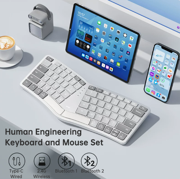 Bluetooth Ergonomische Tastatur – Kabellos, 4 Farben