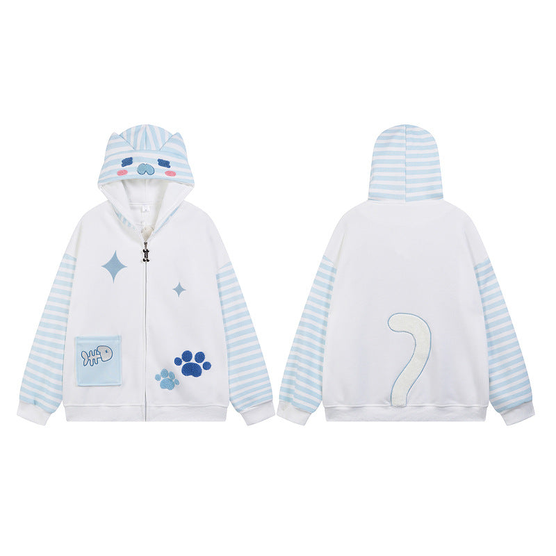 Damen Kapuzenjacke Streifen Patchwork – Stickerei Fischgrät Hoodie Jacke