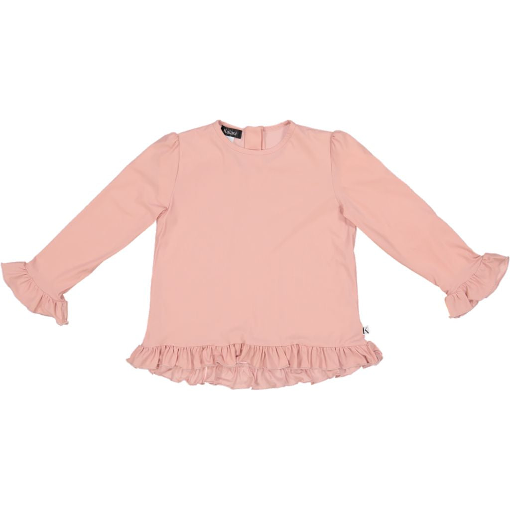 Kinder UV-Langarmshirt mit Knöpfen am Kragen – Pink (UPF 50)