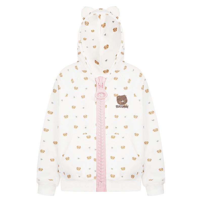 Damen Teddybär Kapuzen-Sweatjacke – Anime Print Cardigan Loose Fit