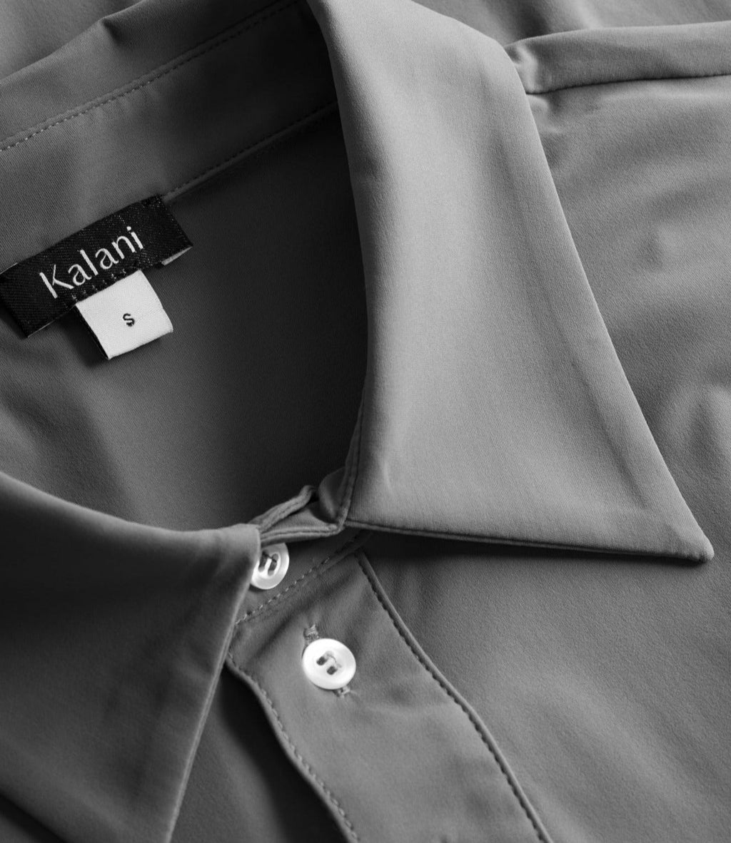 Herren UV-Poloshirt mit Langarm und Knopfleiste – Grau (UPF 50+)