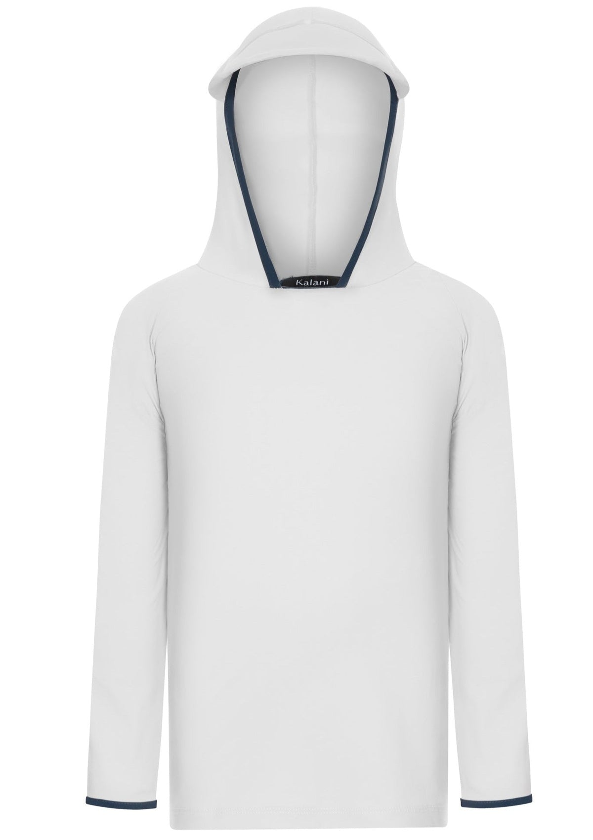 Kinder UV-Langarmshirt mit integrierter Mütze – Weiss (UPF 50)