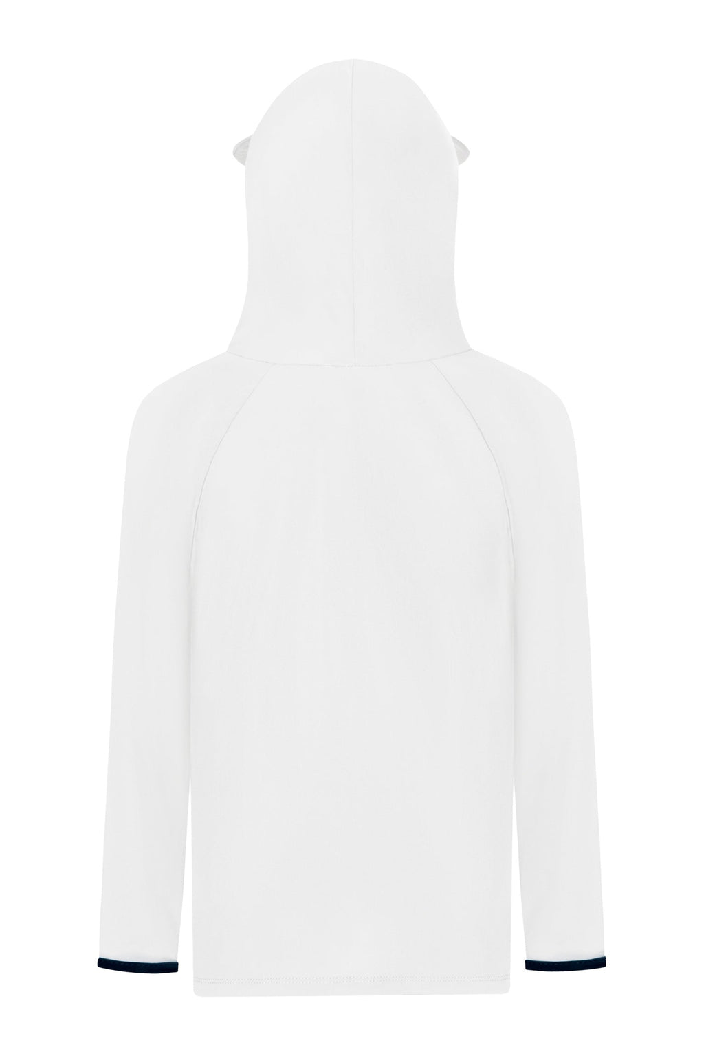 Kinder UV-Langarmshirt mit integrierter Mütze – Weiss (UPF 50)